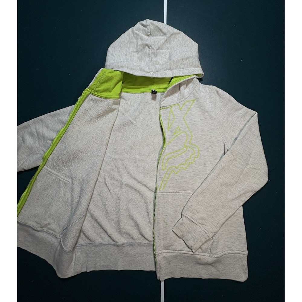 Vintage Fox Racing Hoodie Sweatshirt Womens Large Gray Neon Green Y2K Full Zip - Picture 3 of 12